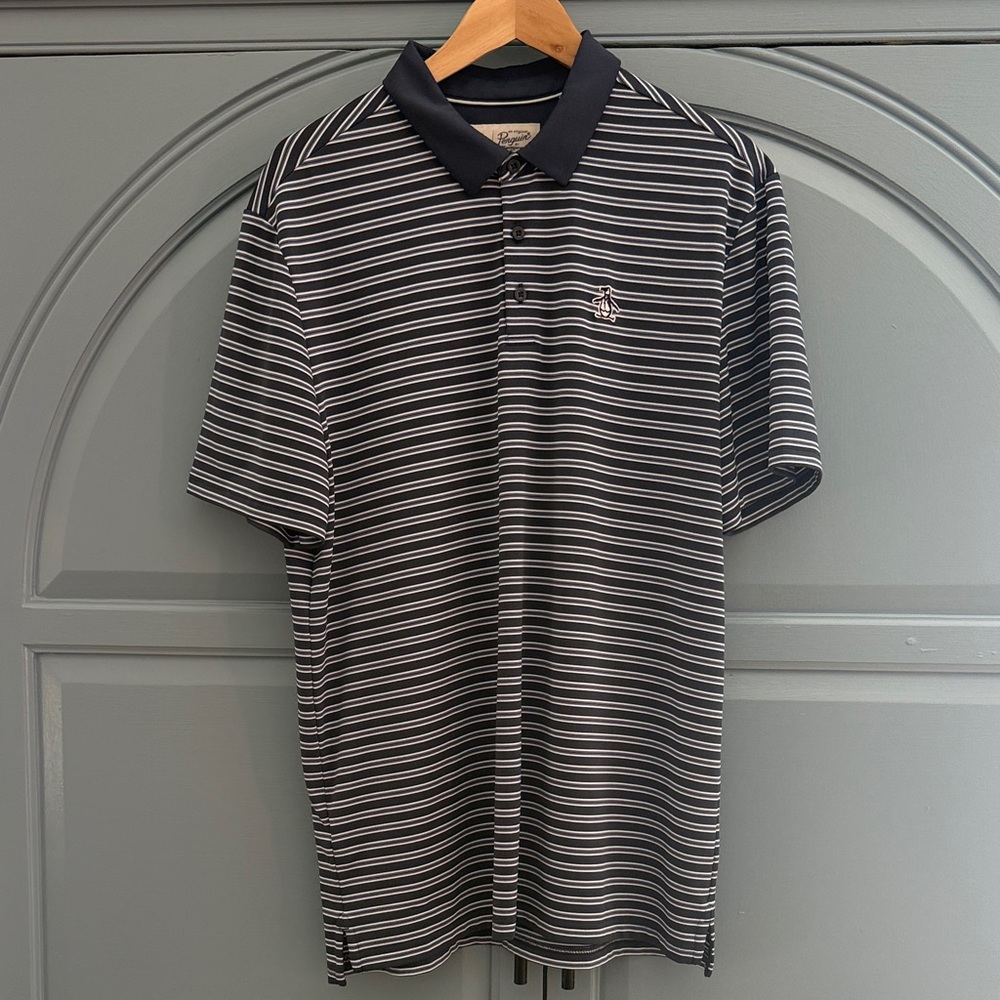 Original Penguin Men's Navy and White Striped Polo Shirt - Picture 2 of 2